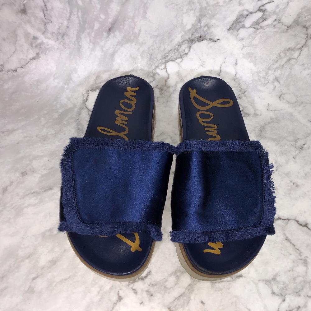 Sam Edelman Mares Blue Satin Slides